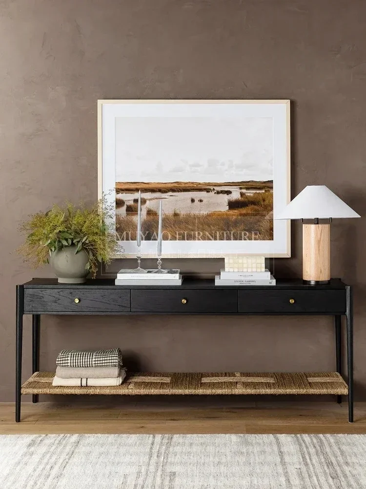 

Постмодернистская простая домашняя консоль, французский черный декоративный стол, американские консольные столы из цельного дерева в стиле ретро