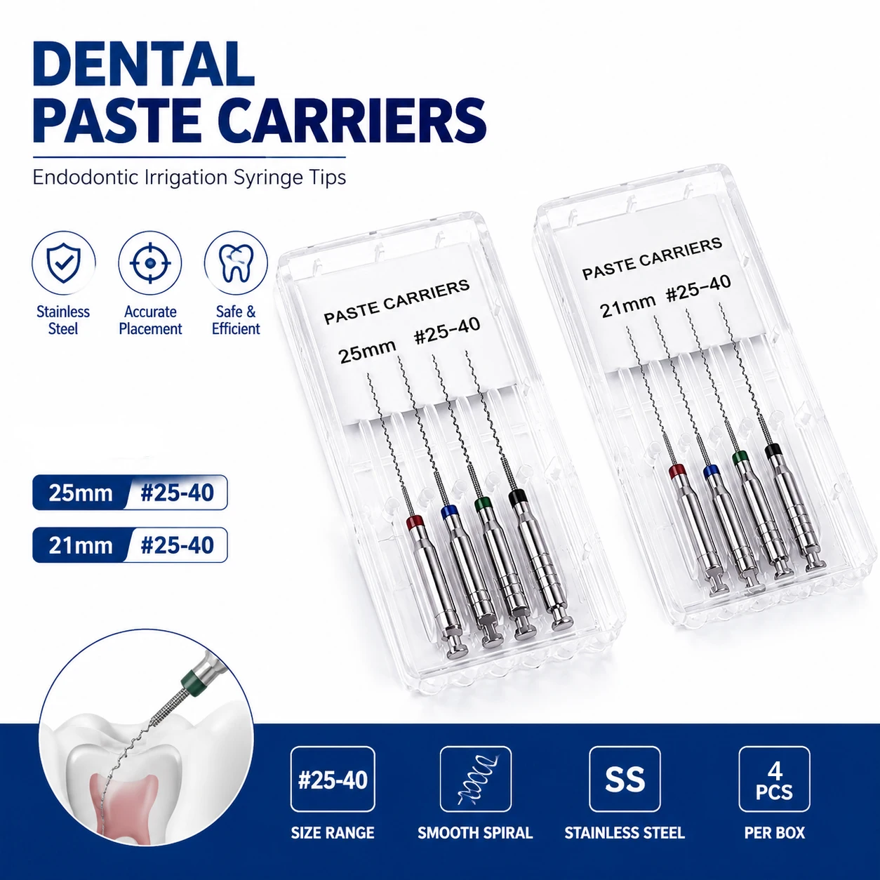 4Pcs/Box Dental Paste Carriers Root Filler Lentulo 21mm 25mm Assorted #25-40 Endodontics files Dental Instruments Channel Spiral