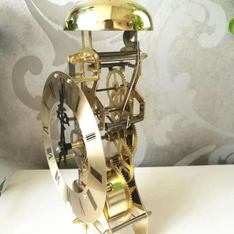 Vintage Skeleton Desk Clock Golden Roman Numeral Exposed Gear Table Clock Home Office Desktop Clocks Living Room Ornament