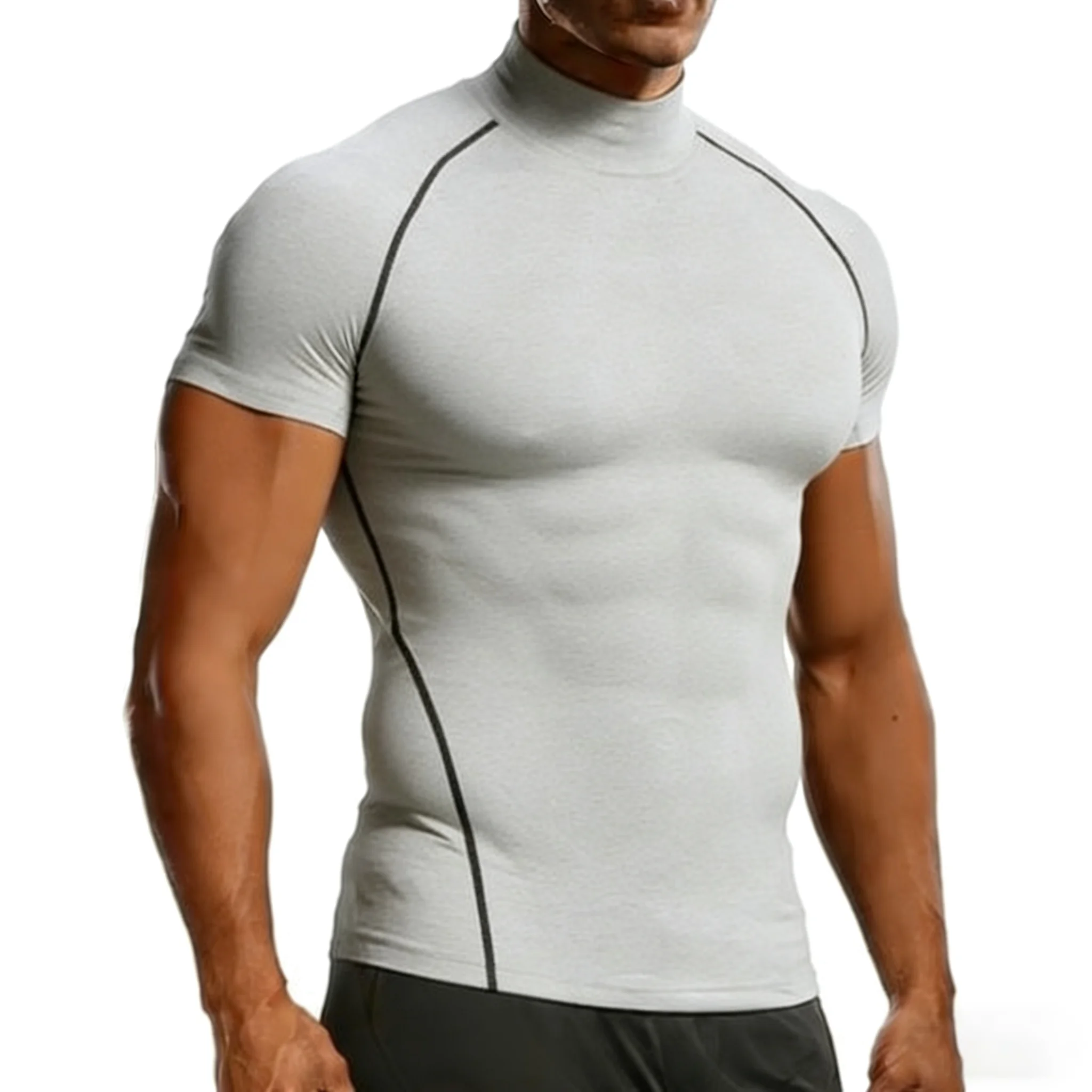 Herren Sport T-Shirt Sommer Kompressions-Oberteil Enganliegendes Fitness-Shirt Workout Training Kleidung Lauf-T-Shirt für Männer – Detail 4