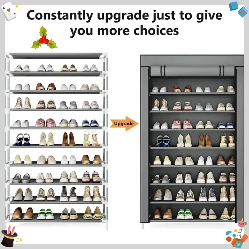 جديد مع غطاء بسحاب، منظم تخزين بسيط مقاوم للغبار للمدخل والخزانة، خزانة أحذية قماشية لطبقة الأحذية موفرة للمساحة #6