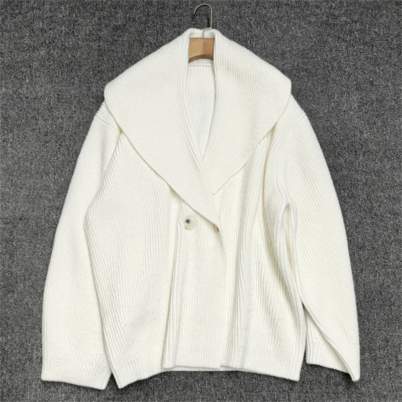 

Cardigan for women New elastic knitted lapel long sleeved top for autumn 2025 Double breasted loose fitting women's sweater y2k