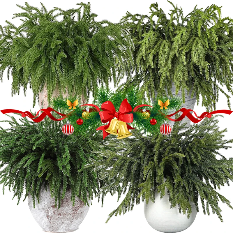 عيد الميلاد نورفولك فروع الصنوبر الاصطناعي الصنوبر إبرة سلاسل DIY بها بنفسك إكليل إكليل النباتات وهمية الخضرة للحزب ديكور الحلي