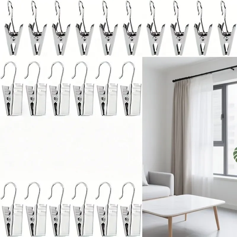 Open-End Curtain Clips 90 pcs, Rust Resistant Metal, Silver Open-End Design, for Small Item Hanging, Multipurpose