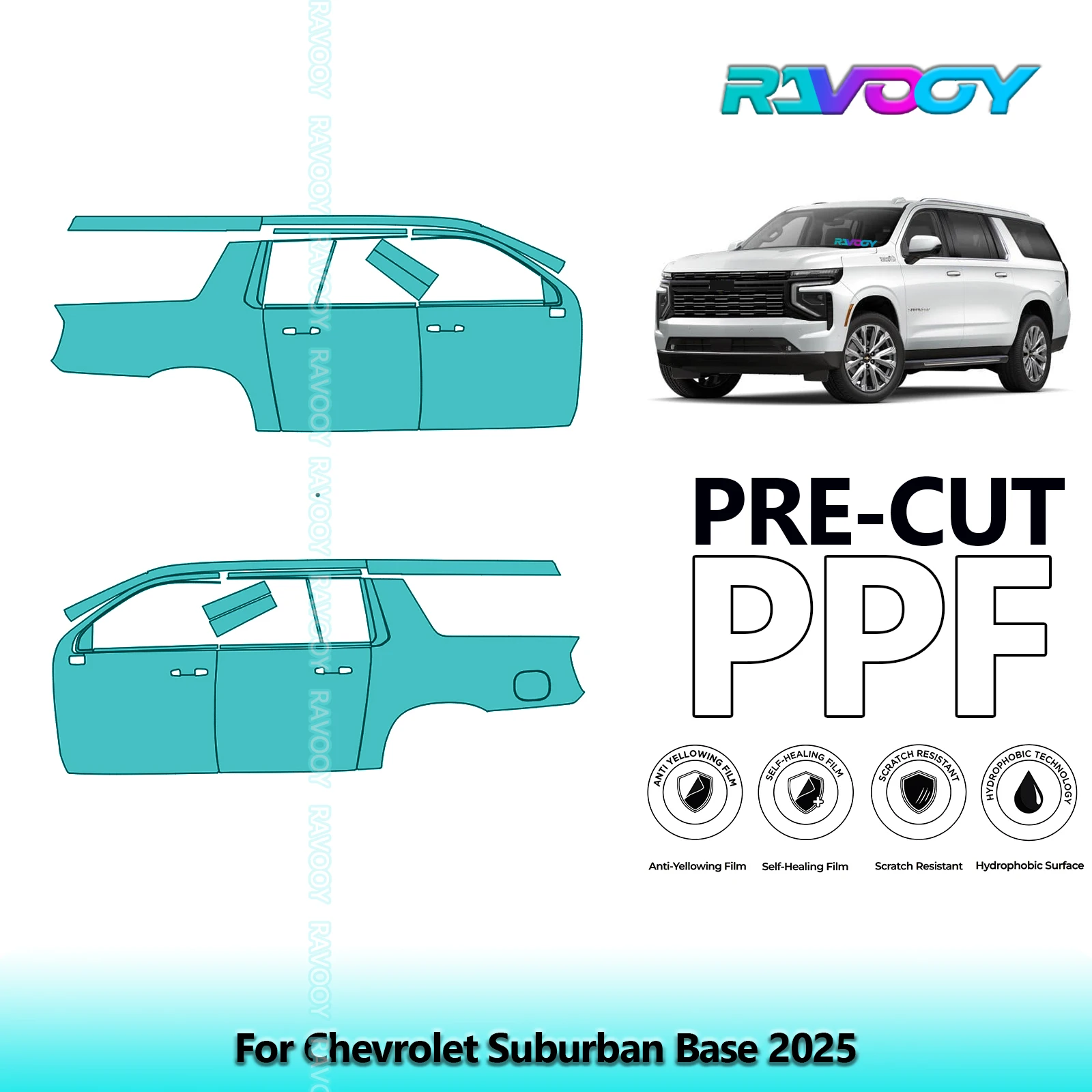 

For Chevrolet Suburban Base 2025 8.5mil Clear Matte Pre-Cut PPF Door & A/B Pillar Kit TPU Paint Protection Film Set