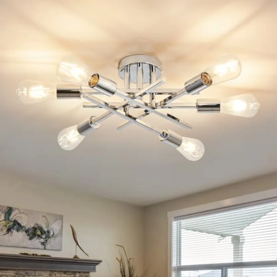 

6-Lights Semi Flush Mount Ceiling Light Fixture Modern Chrome Matte Sputnik Chandelier Farmhouse Ceiling Lighting for Kitchen B