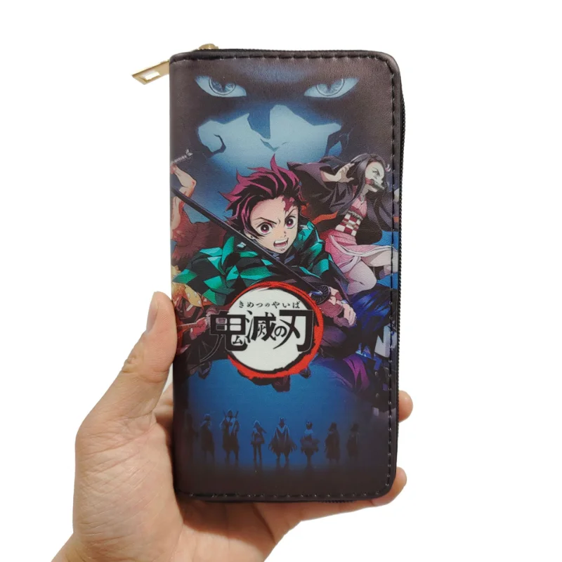 Anime Demon Slayer portafoglio Kimetsu No Yaiba Kamado Tanjirou portafoglio Cosplay nezuko Cartoon Portable Zipper Long Pu Leather Purse