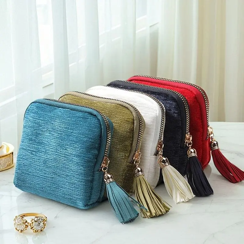 

Fashion Tassel Jewelry Organizer Multiple Compartments High Capacity Travel Storage Bag Zipper Delicate Clutch Bag for Women