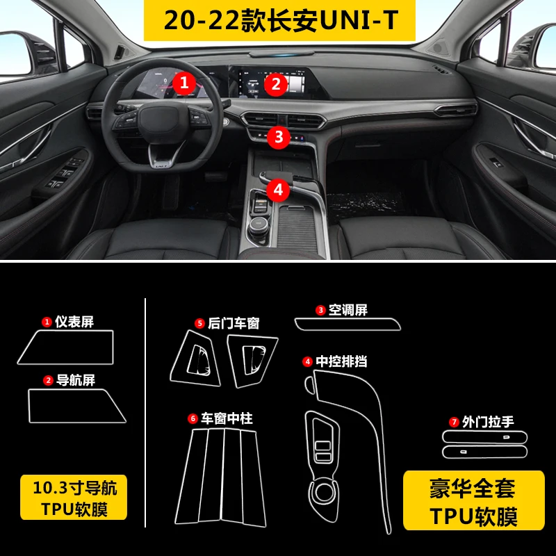 TPU Transparent Film for Changan UNIT UNI T Car Interior Screen Protection Stickers Center Console Gear Door Window Pillar Panel