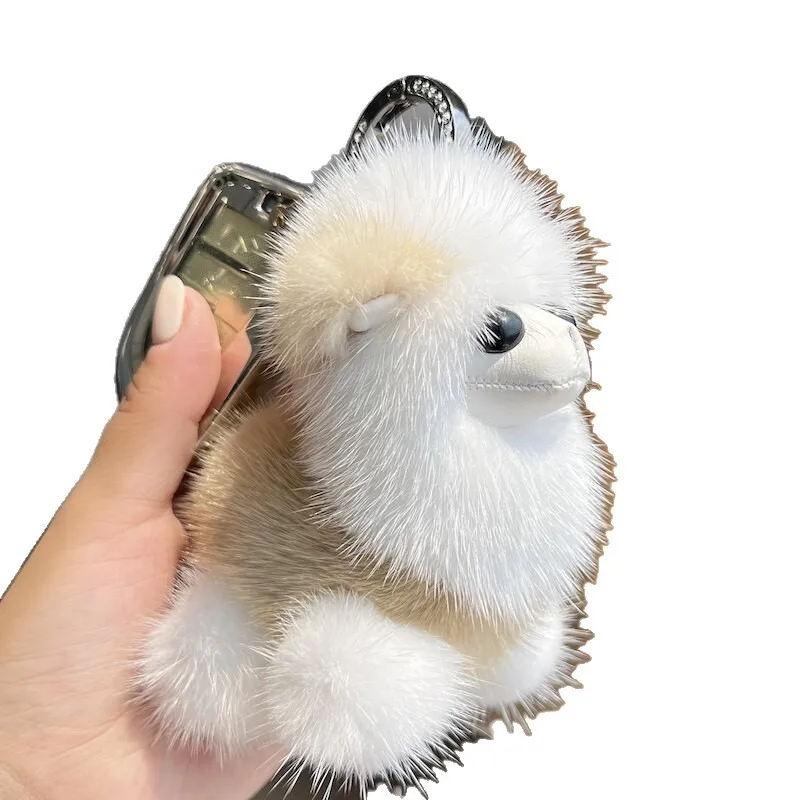Adorable llama, genuine mink fur car keychain, plush  Handbag Charm, bag pendant, gift