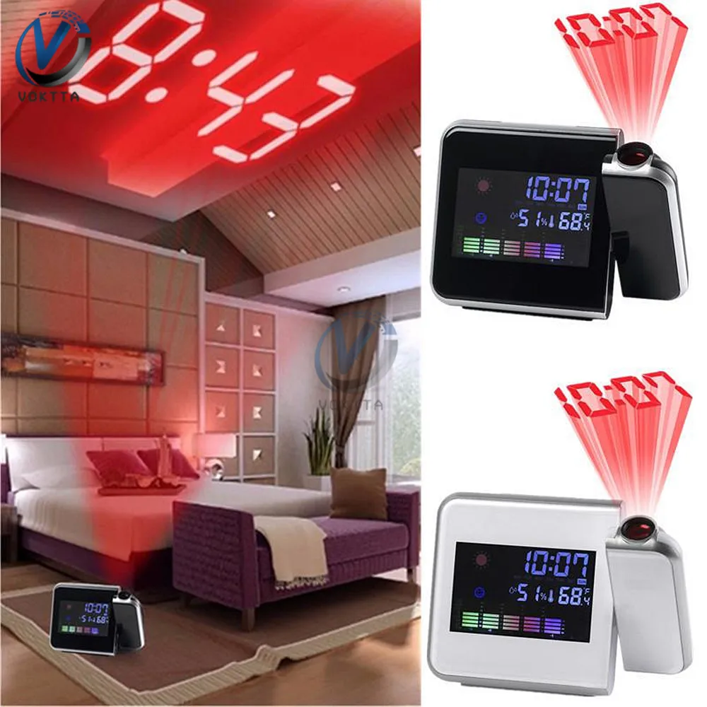 Colorful LED Digital Projection Alarm Clock Weather Station Desk Projector Calendar Temperature Thermometer Humidity Hygrometer