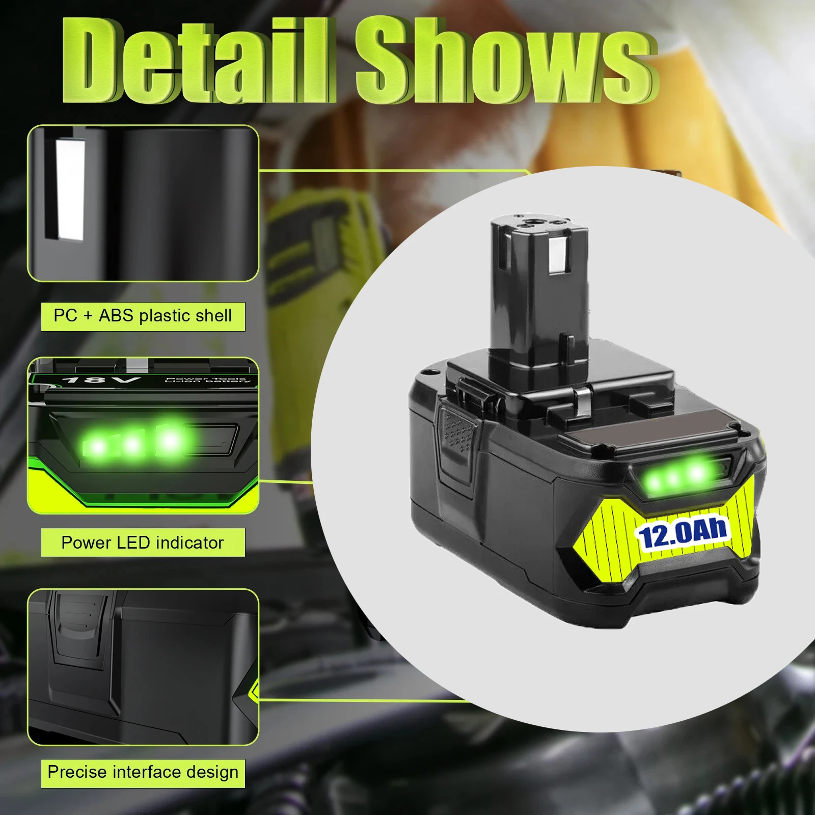 High Capacity 12ah 18V for Ryobi P108 Li-ion Battery Replacement P108 P102 P103 P104 P107 BPL1820 RB18L50 Power Tool Baterry