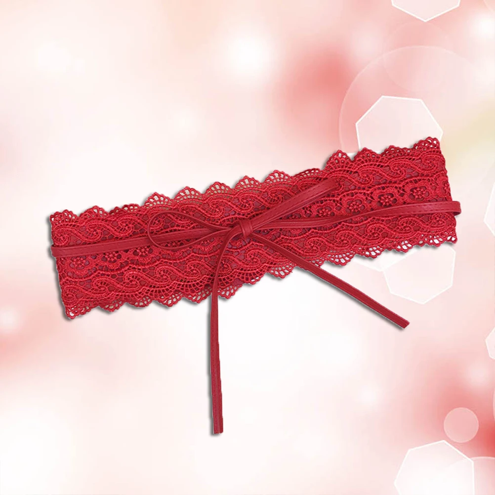 

Women'S Adjustable Faux Lace Wide Band Lace Waist Belt Pu Corset Belt Slim Decor For Dress Tunic Prom Wear Red