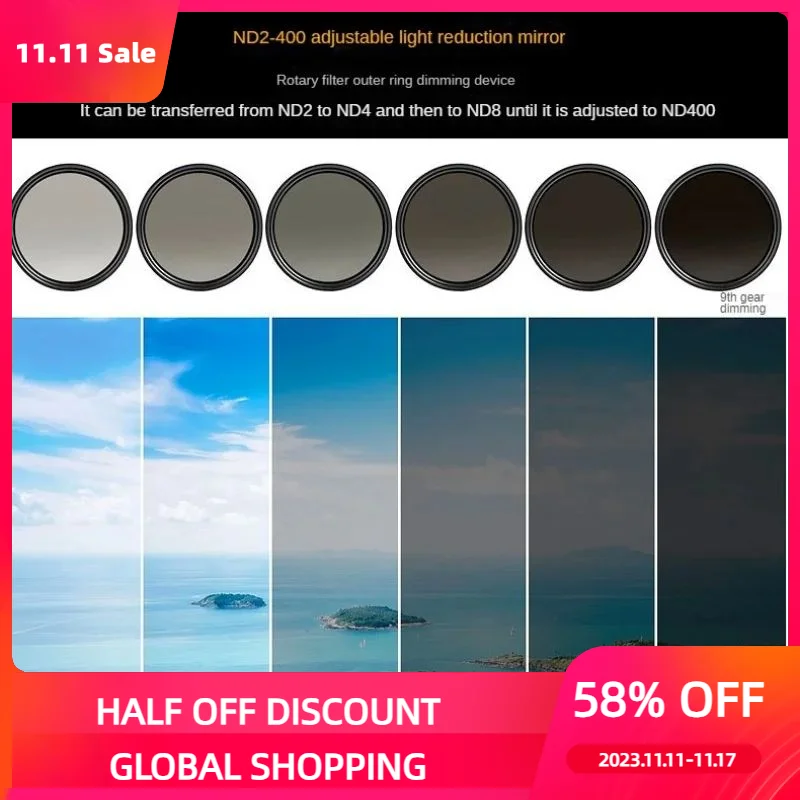 

ND6 ND8 ND16 ND32 adjustable filter camera filter 9-gear adjustment ND2-400 filter multi-gear filter lens