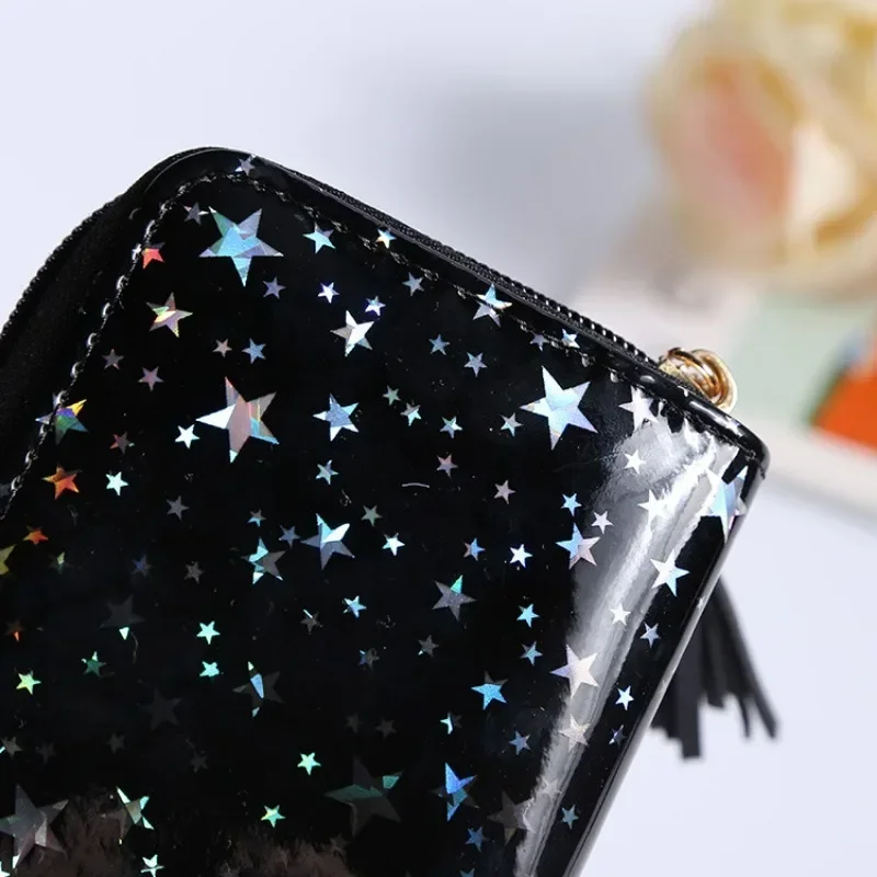 Wallet Women\'s New Style Simple Women\'s Little Star Tassel Wallet Basic Series Short Wallet PU Material