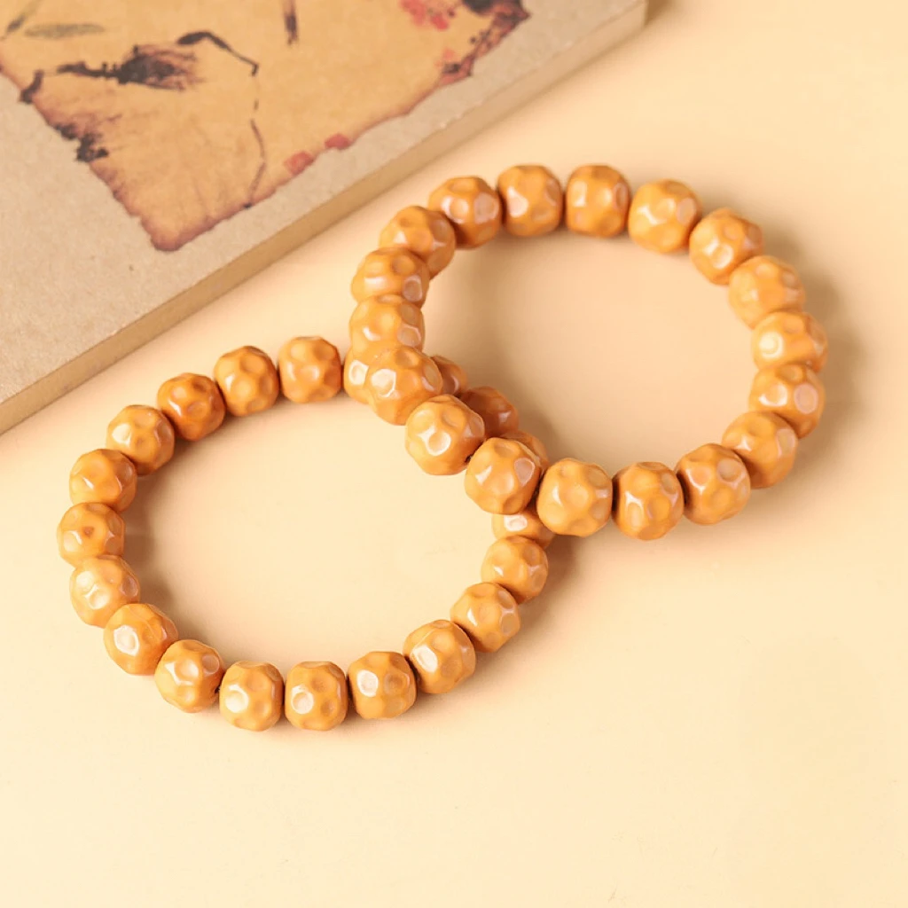 Natural wild straight-cut monkey head cheese bracelet engraved Beijing eight-edge hexagonal light beads Wenwan Buddha beads