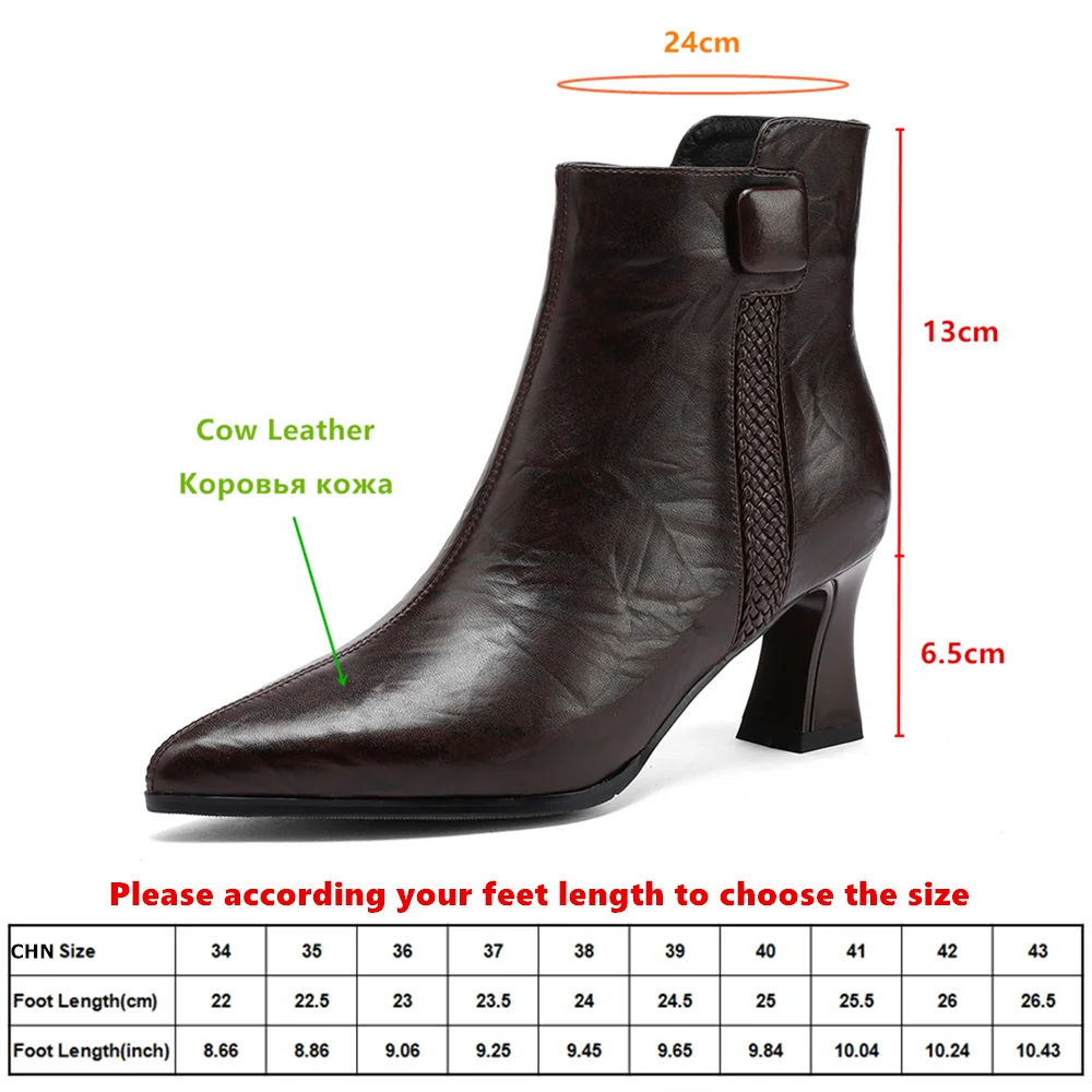 MILI-MIYA Hot Sale Women Genuine Leather Ankle Boots Pointed Toe Zipper Thick High Heel Zip Party Dress Handmade Versatile Shoes