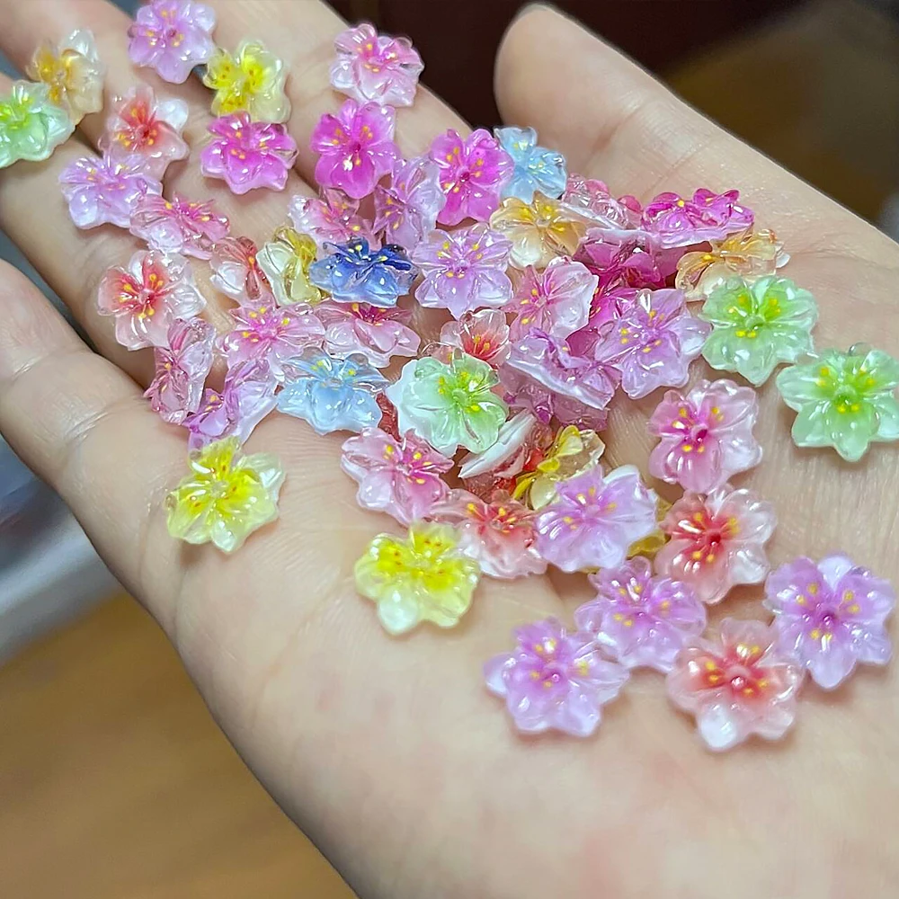 ﻿50/72/100pcs Nail Charms For Gradient Blossom Cherry Design 3D Soft Gel Hawaiian Leopard Lily Flower Nail Parts For Girls Gifts