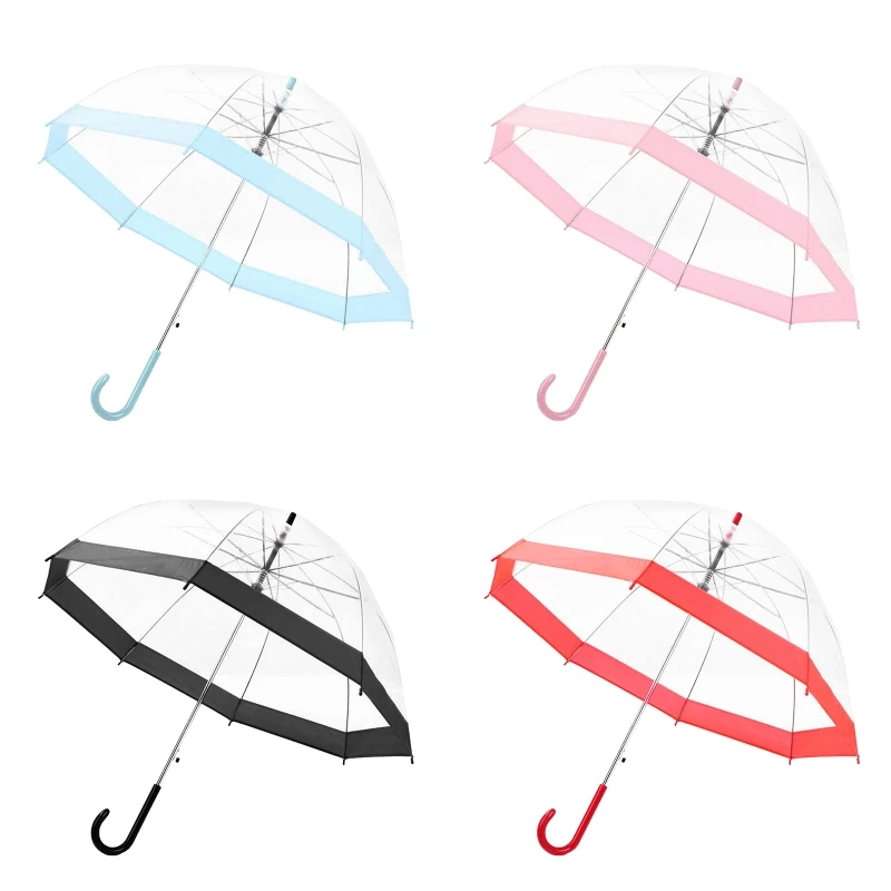 Transparent Long-handle Rain Umbrella Light Women Kids Female Umbrellas