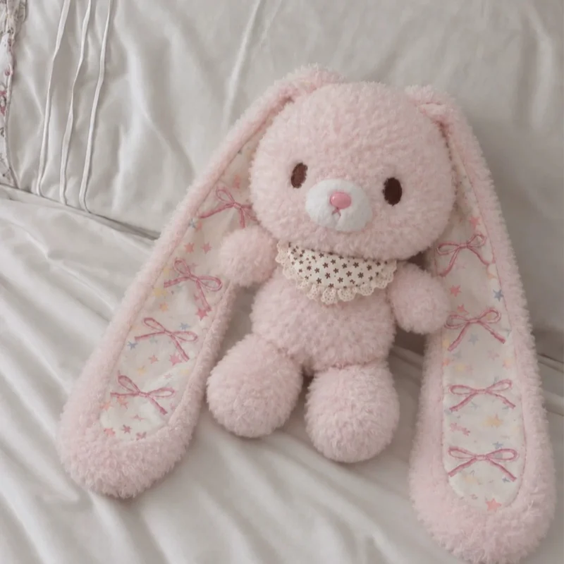 Cute Pink Long‑Ear Bunny Plush Doll Soft Stuffed Rabbit Toy Fluffy Sleep Companion, Sweet Birthday Mid‑Autumn Festival Holiday