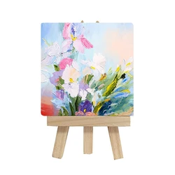 14Pcs Mini Canvas And Easel Brush Set, Canvas 4X4 Inch, Pre-Stretched Canvas, Mini Painting Kit, Kids Painting Party