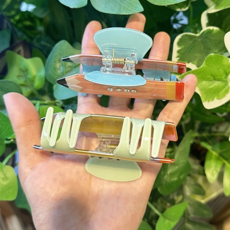 Cute Creative Acrylic Pencil Design Hair Claw Women Girls Cartoon Hair Grab Shark Clip Simple Ponytail Claw Clamp Headwear New