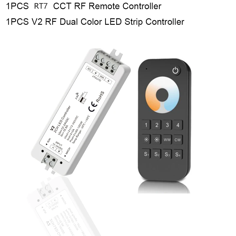 V2 DC12V 24V LED Controller 2CH 10A 2.4G Wireless Remote Control RF LED Dimmer for 5050 3858 COB CCT WW/CW LED Strip Light