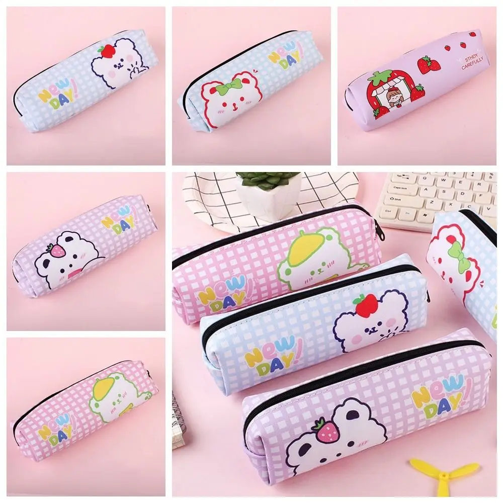 Portable PU Pencil Case Cartoon Office School Supplies Stationary Organizer Large Capacity Pen Bag