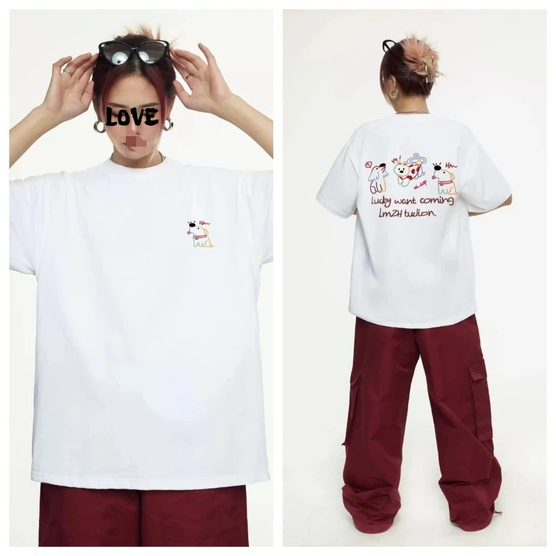 

Новая весенне-летняя белая футболка с буквами щенка, унисекс, свободная модная футболка высокого качества, винтажная повседневная футболка с коротким рукавом, топ