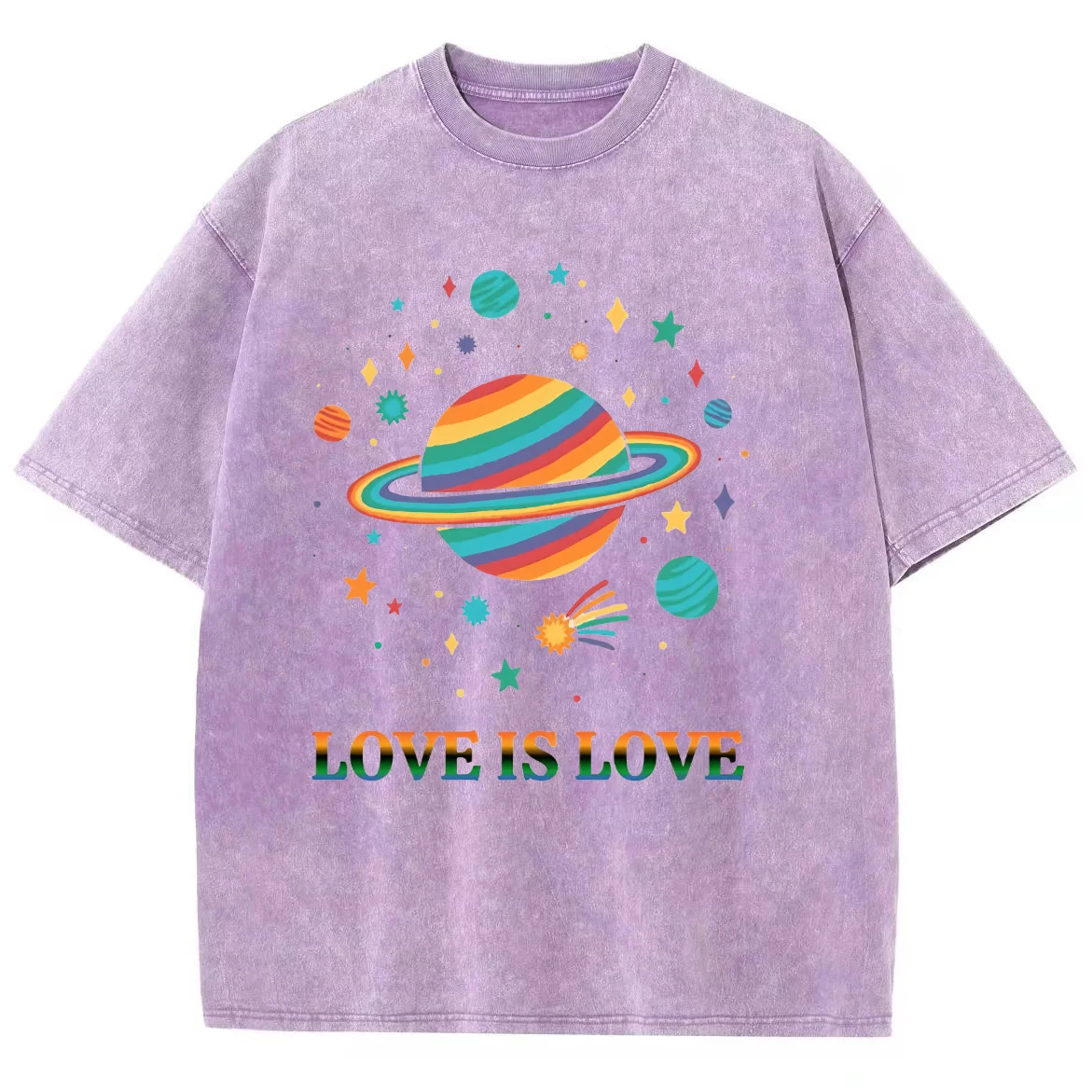 

Color Line Planet Universe Print T-Shirt Neutral Style Designer New Fashion Trend Loose Shoulder Pullover Short Sleeve