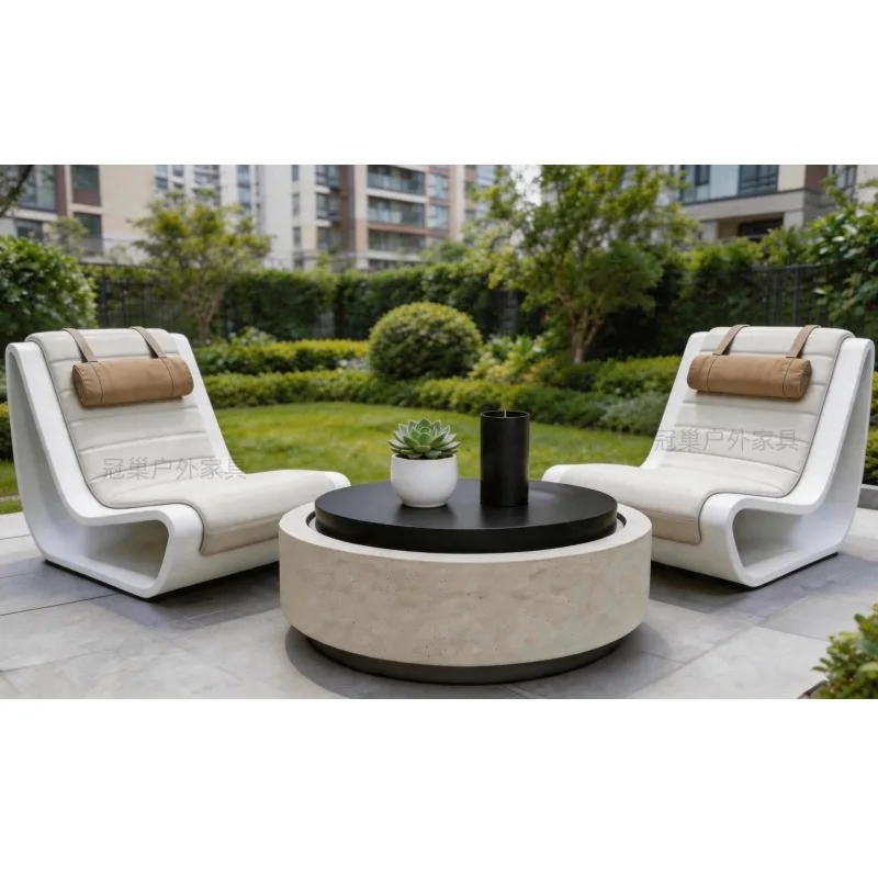 Outdoor stainless steel lounge chair waterproof sunscreen community leisure courtyard swimming pool villa hotel sofa coffee tabl