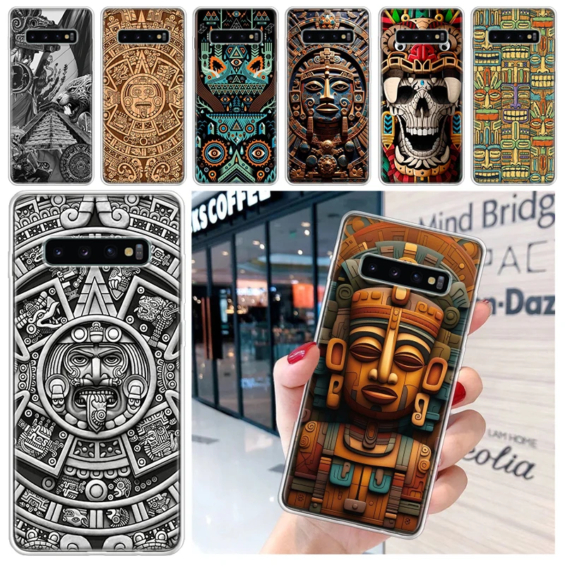 Mayan Stone Totem Pole Soft Phone Case for Samsung Galaxy S24 S23 S22 S21 Ultra S20 FE S10 Plus S10E S9 S8 + Fundas Cover Capa