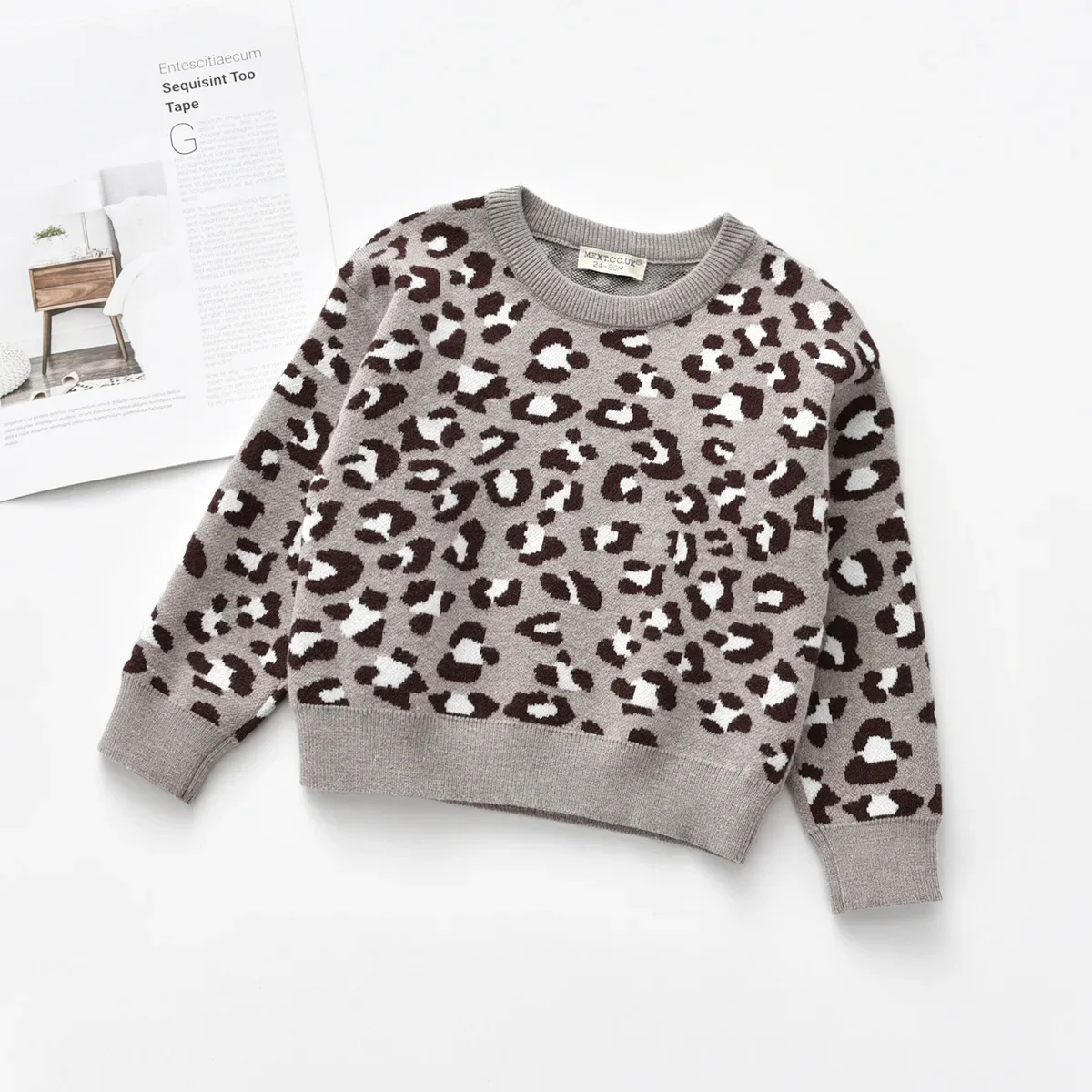 New Baby Pullover Sweater Korean Version of Children Long Sleeved Top Round Neck Leopard Print Children Sweater Knitted Sweater