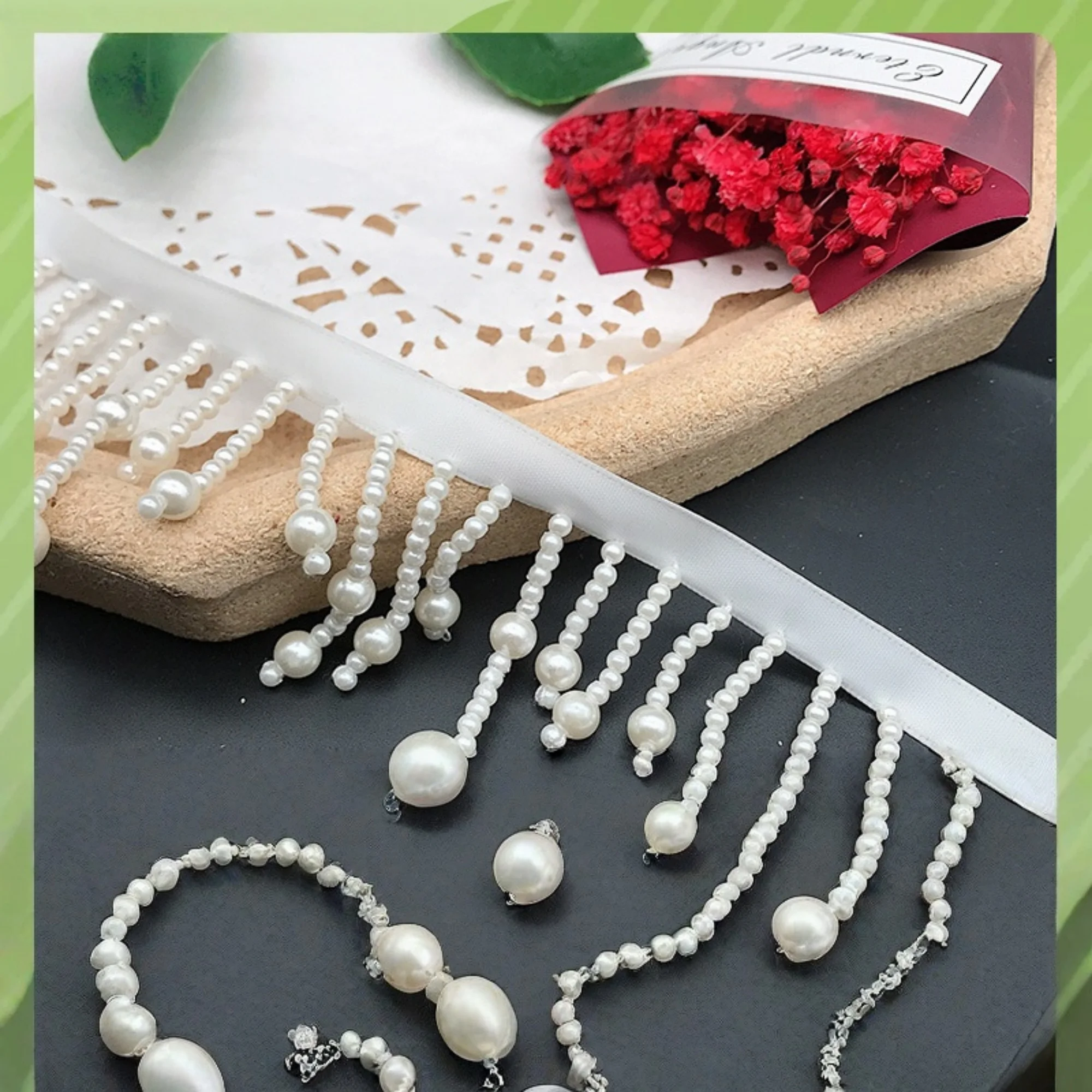 

Ширина 0,5 метра 1,77 дюйма, кружевная отделка с кисточками из бисера, кружево цвета слоновой кости, жемчужное кружево для платья своими руками