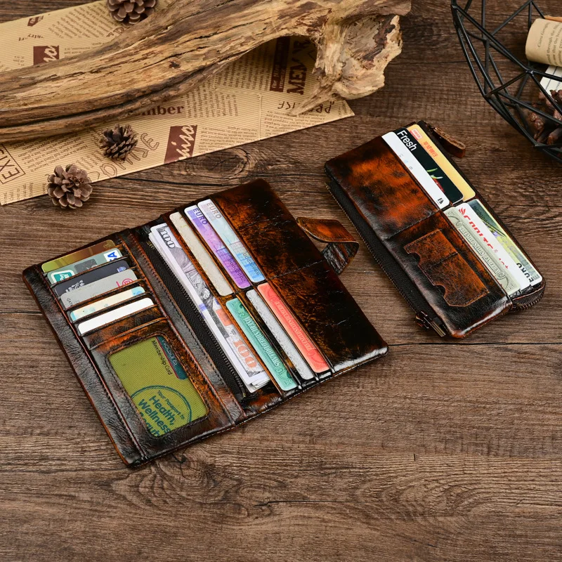 Handmade Men's Leather Wallet Long Casual Purse Multi-Card Holder Clutch Bag