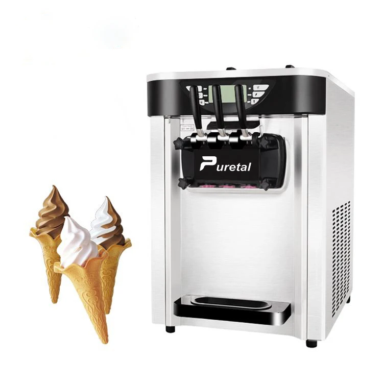 

Tabletop Commercial Stainless Steel Three Flavors Soft Ice Cream Maker Machine