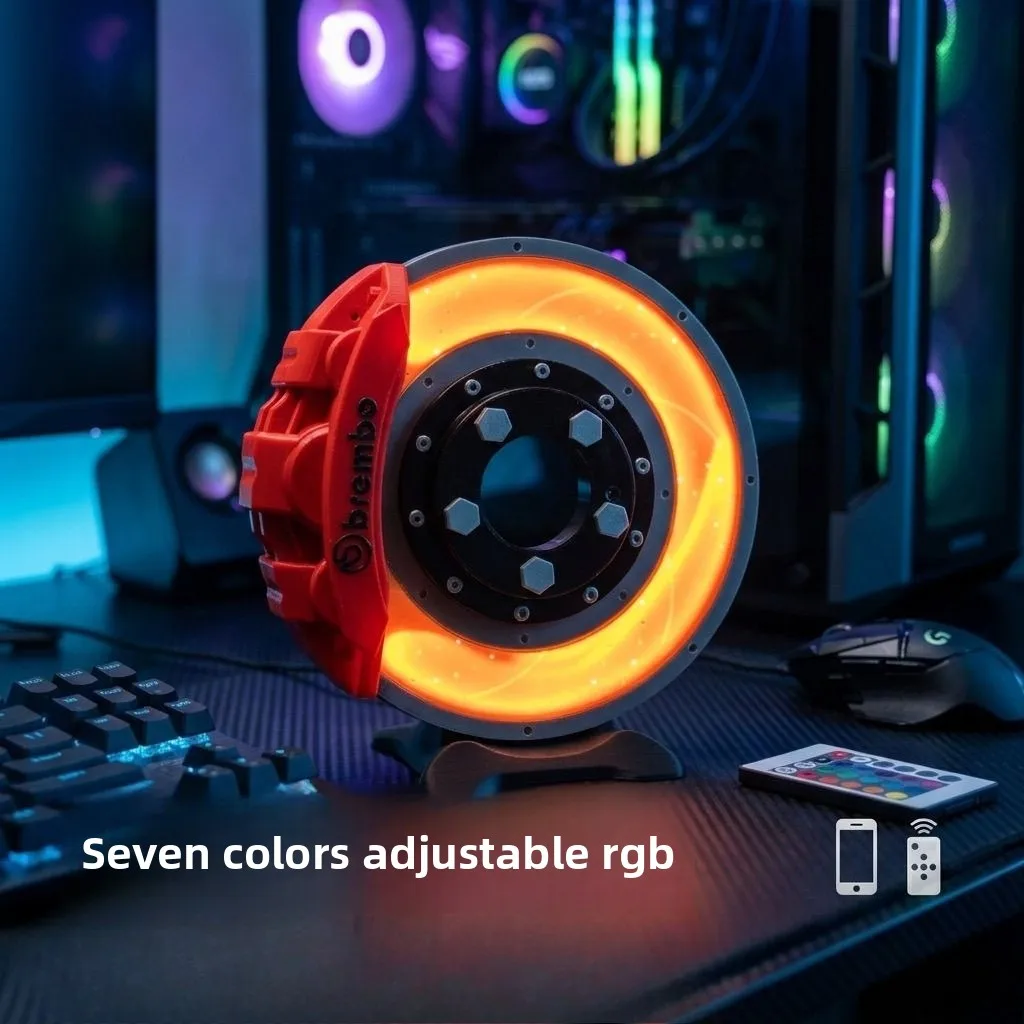 23cm Diameter Night Light Luminous Brake Disc Caliper Model, RGB Creative Desktop Atmosphere Led Charging