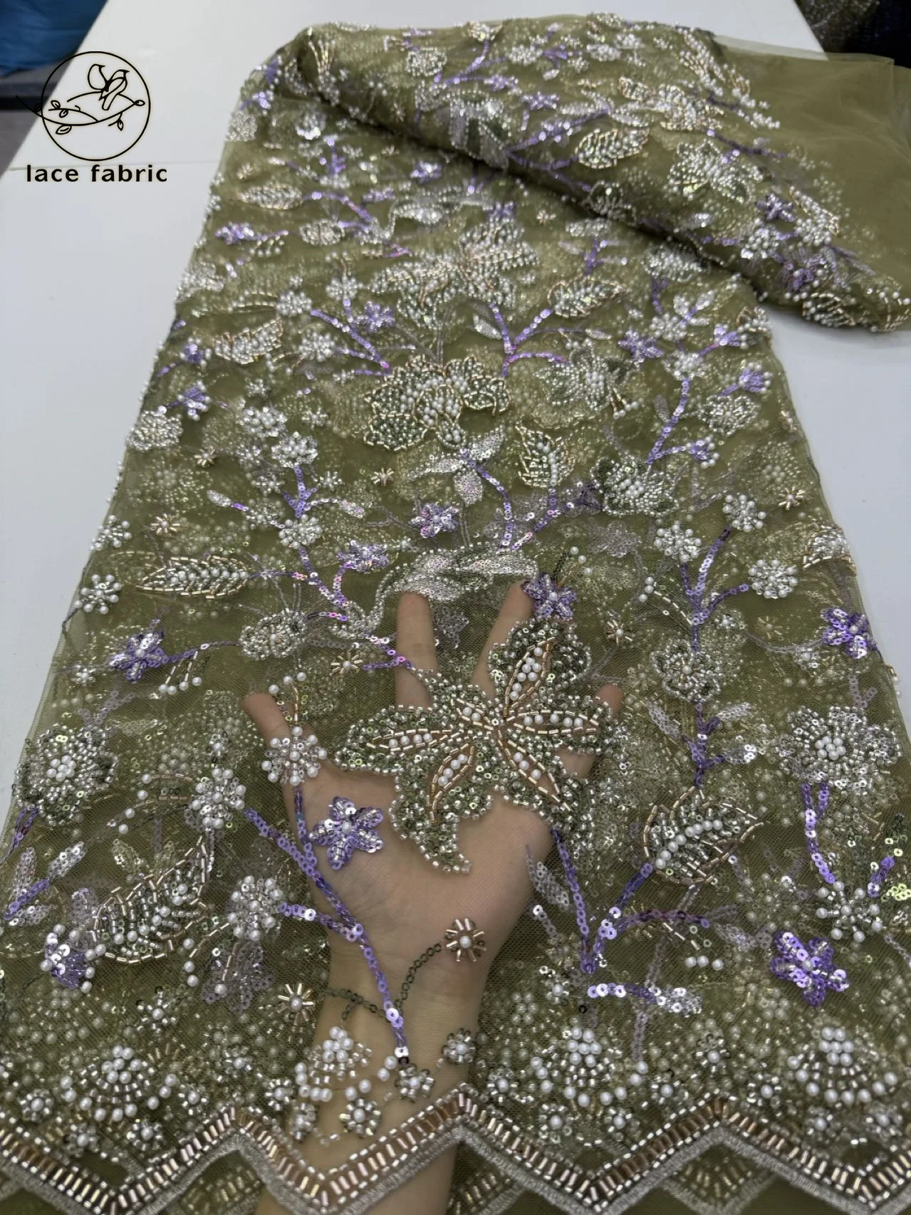 

Green African Nigerian 2026 Beaded Emboridery Lace High-End Luxury French Sequin Net Lace Fabric For Wedding Party Dress Women