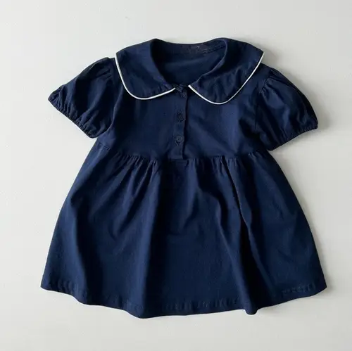 2026 Summer New Girls Flower Embroidery Collar Dress Children Short Sleeve Casual Dress Cotton Baby Girl Cute Lapel Dress - Image 4