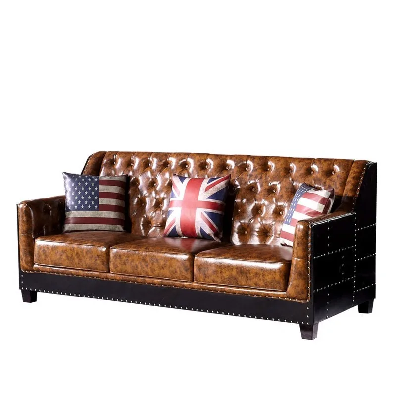

British style creative black oil wax leather industrial style sofa American retro style leather cigar bar medium