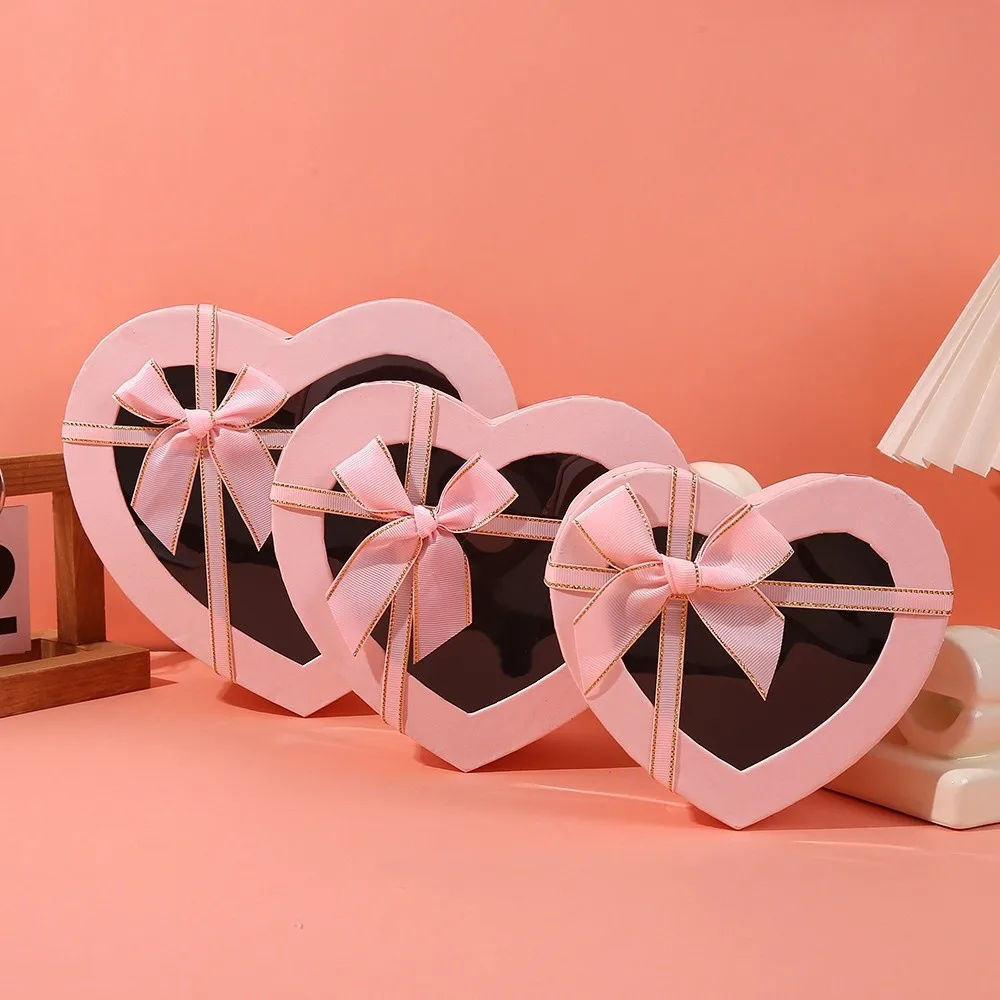 Neue herzförmige Geschenkbox, transparent, mit Deckel, Verpackung, Papierbox, Schleife, Geschenkboxen, Valentinstag – Detail 4