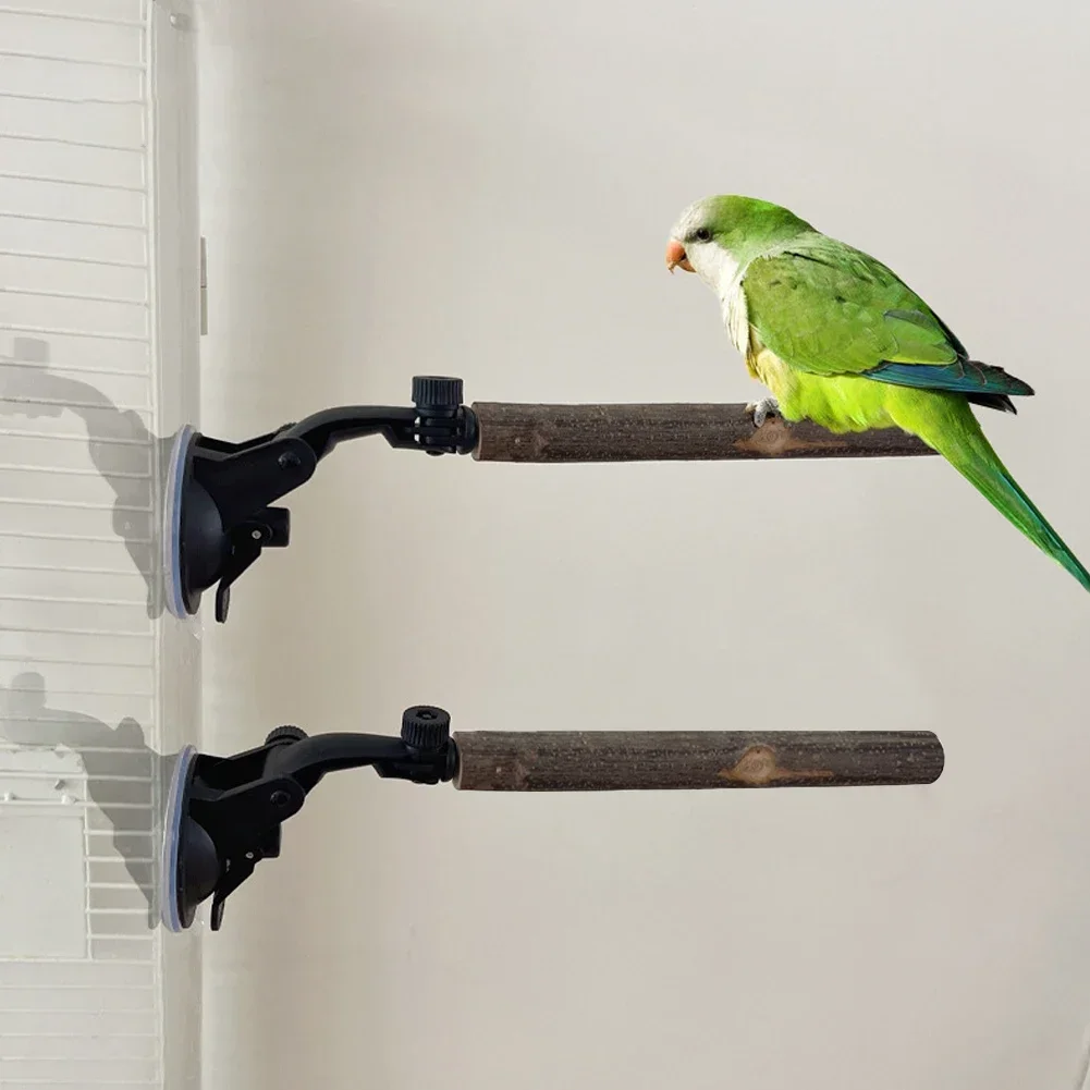 Wood Parrot Perch Prevent Slip Interactive Bird Window Perch Stand With Suction Cups For Small Medium Bird