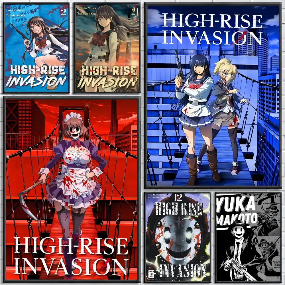 Anime High-Rise Invasion Painting Calligraphy Stylish Canvas Poster Wall Art for Living Room Bedroom Cafe Office Decor Gift