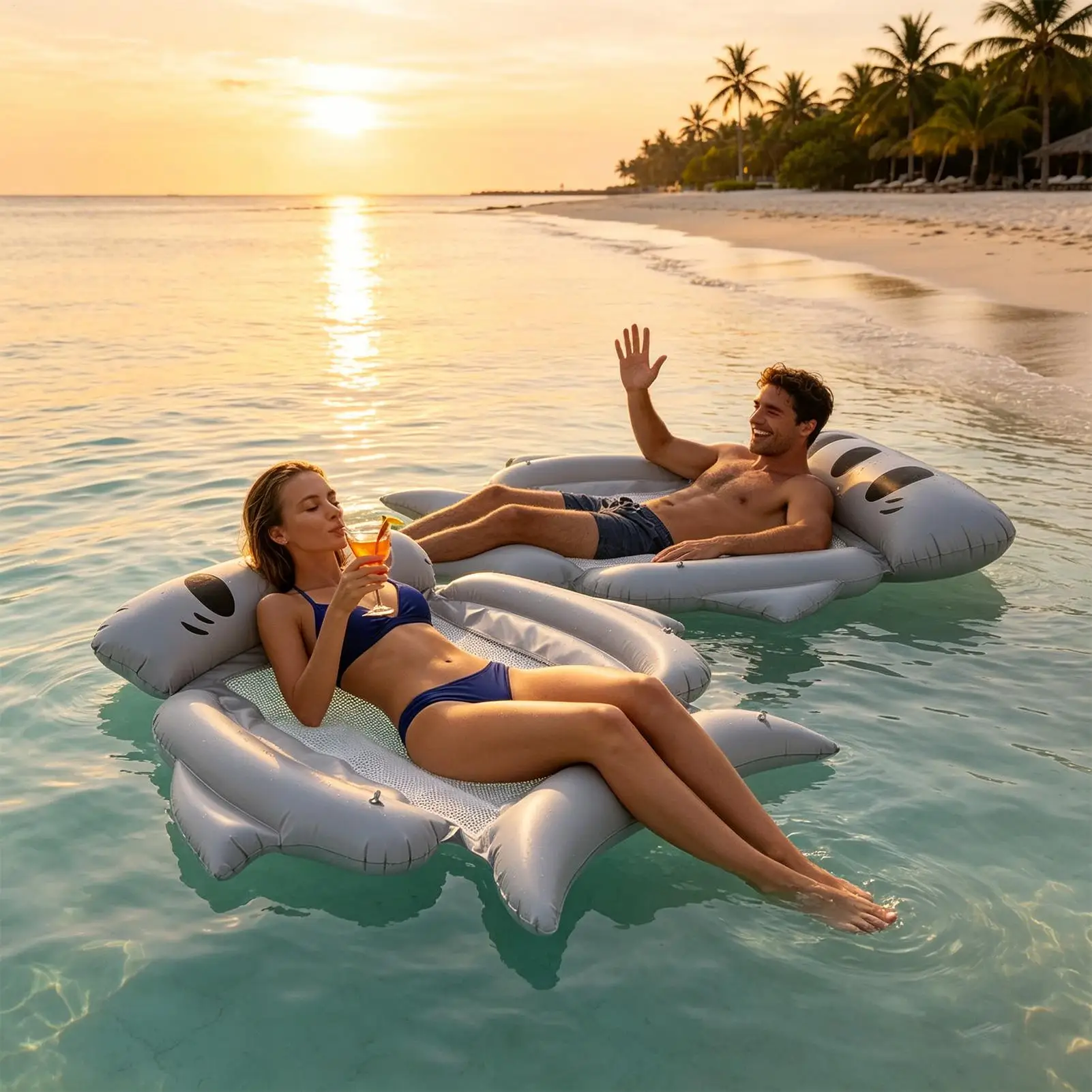 

Cute Foldable Inflatable Pool Floats Floating Bed Raft Portable Water Lounge Mat For Beach Lake Water Park Yard Garden Pond