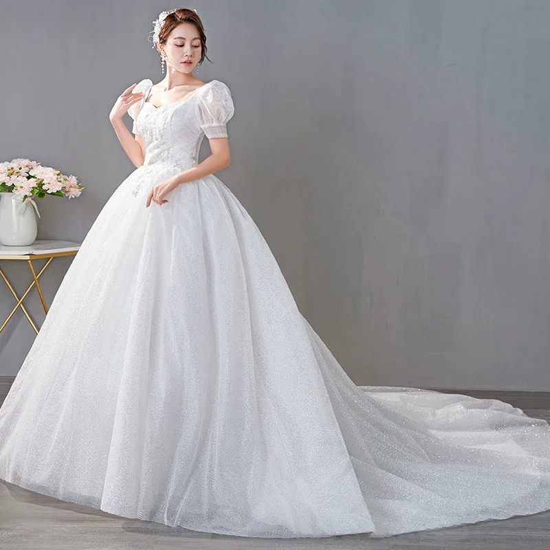 Customized Wedding Dress for Women Bride Ball Gowns Plus Size Wedding Dresses Lace Up Puff Sleeve Dresses  Vrstidos De Novia