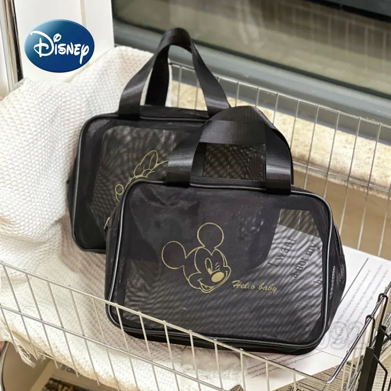 Disney Mickey New Cosmetic Bag Mesh Transparent Women\'s Portable Cosmetic Bag Fashion Beach Bag Large Capacity High Quality