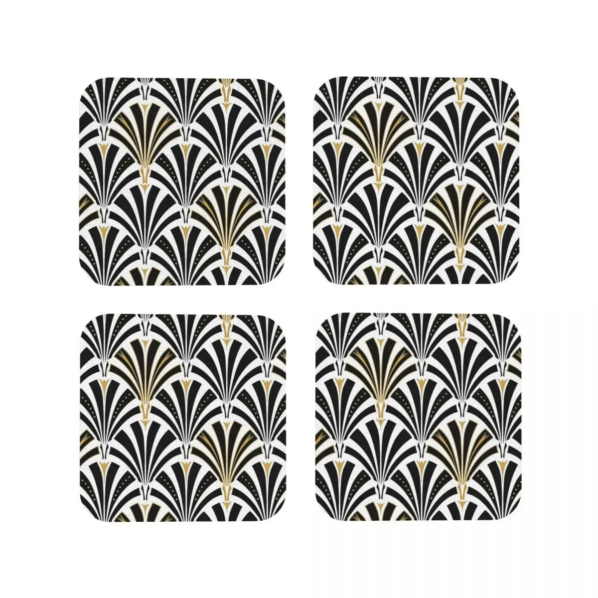 Art Deco Fan Pattern Coasters Coffee Mats Set of 4 Placemats Cup Tableware Decoration & Accessories Pads for Home Kitchen Dining