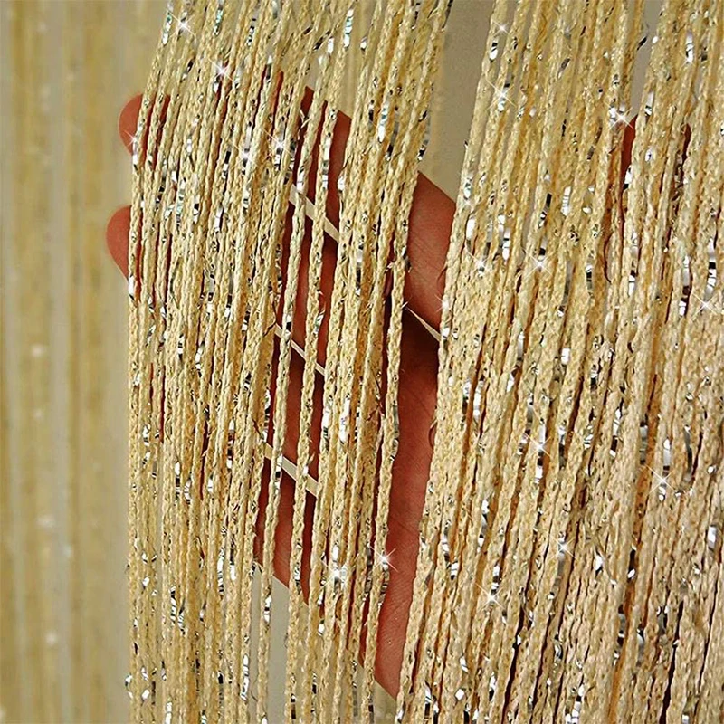 Glitter Door String Curtain Silver Ribbon Shiny Tassel Flash Line Curtain Valance for Window Room Home Decoration