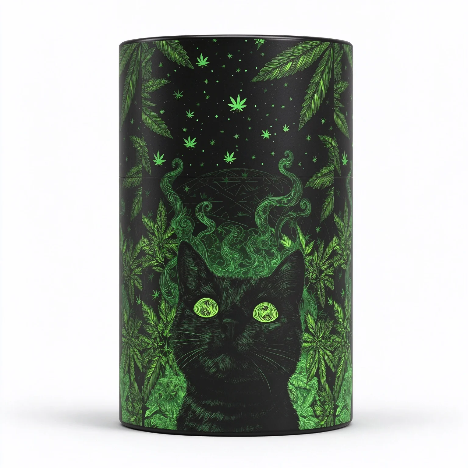 Black Cat Psychedelic Push Button Airtight Plastic Stash Jar Odor Resistant Fresh Canister