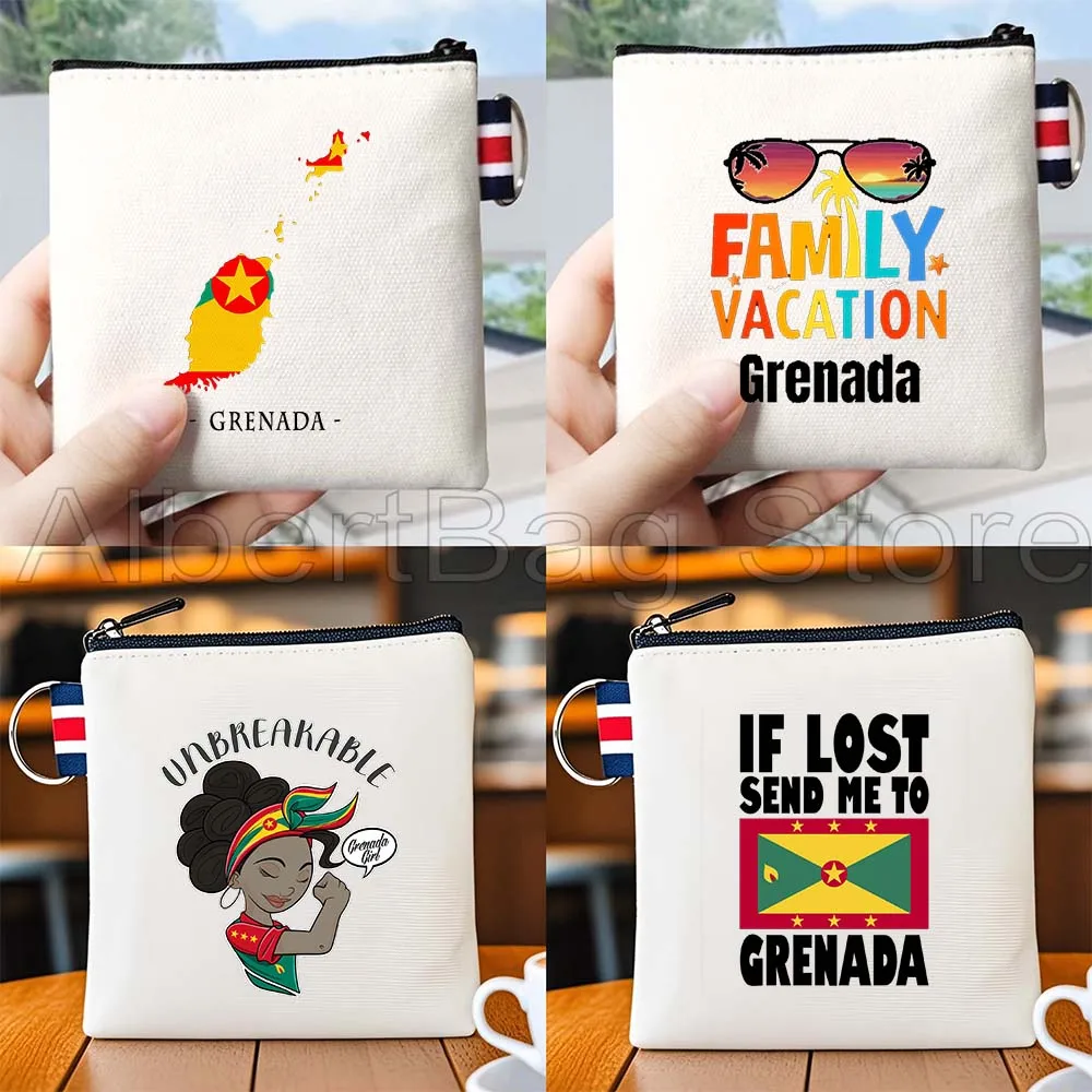 

Grenada Country Map Flag Grenada Girl Gifts Canvas Coin Purse Bag Small Square Key Storage Card Bag Cotton Wallet Zipper Pouch